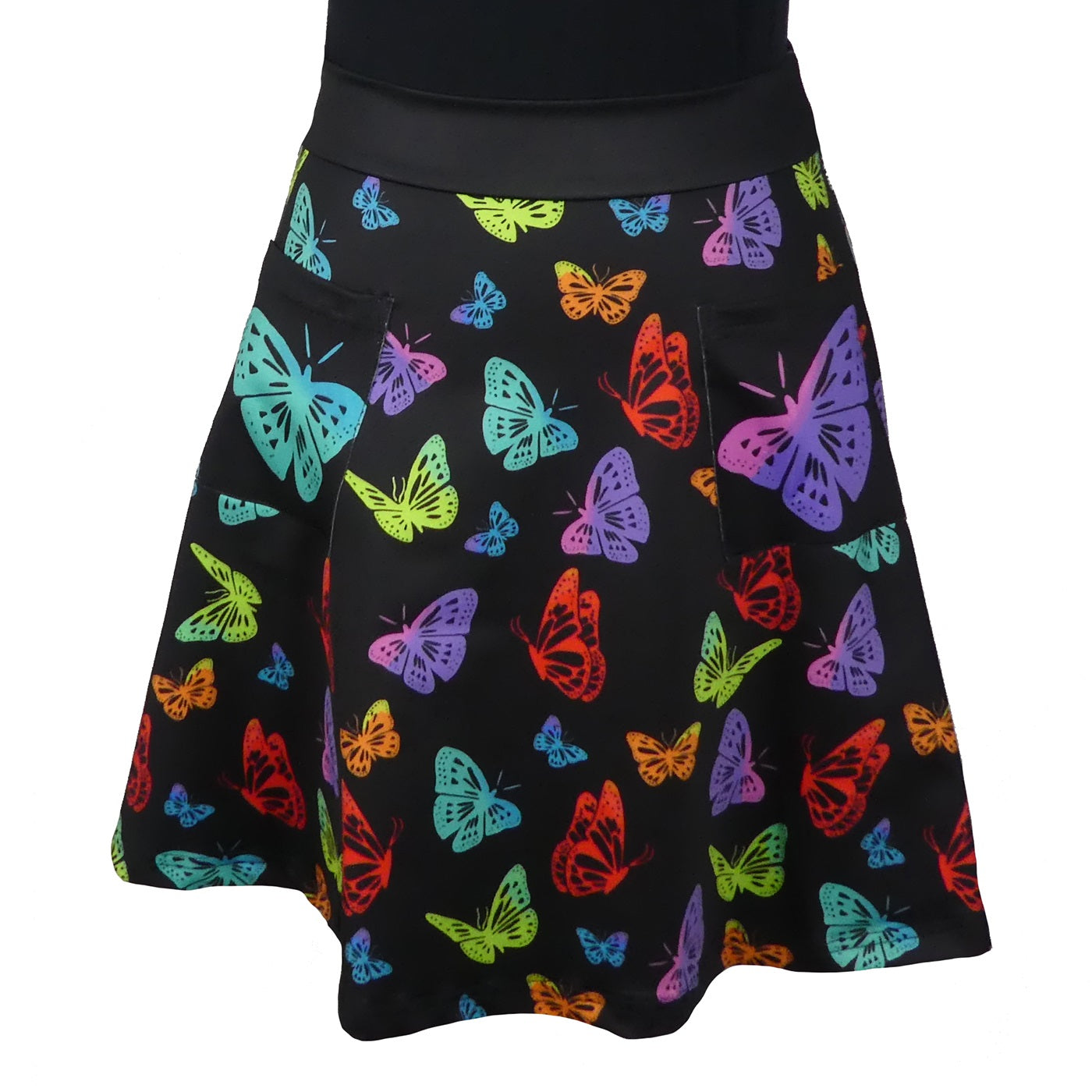 Kaleidoscope Short Skirt by RainbowsAndFairies.com.au (Monarch Butterfly - Rainbow - Skirt With Pockets - Aline Skirt - Vintage Inspired - Kitsch) - SKU: CL_SHORT_KSCOP_ORG - Pic-01