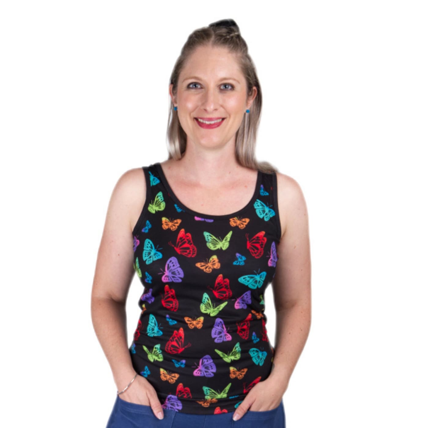 Kaleidoscope Singlet Top by RainbowsAndFairies.com.au (Butterfly - Monarch Butterflies - Rainbow - Vintage Inspired - Kitsch - Tank Top) - SKU: CL_SGLET_KSCOP_ORG - Pic-06