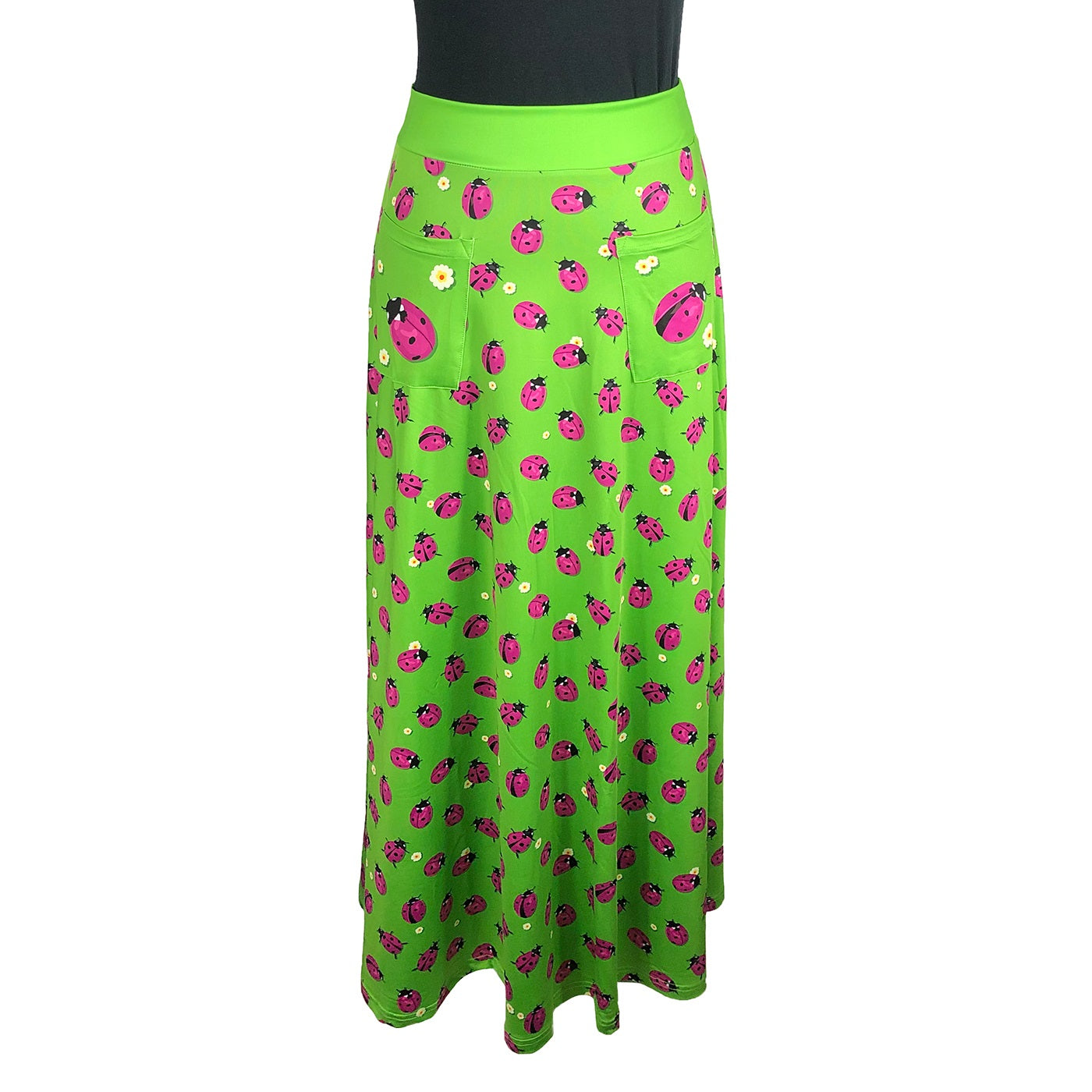 Loveliness Maxi Skirt by RainbowsAndFairies.com.au (Ladybugs - Lady Beetle - Animal Print - Skirt With Pockets - Boho - Mod Retro - Vintage Inspired) - SKU: CL_MAXIS_LOVLY_ORG - Pic-01