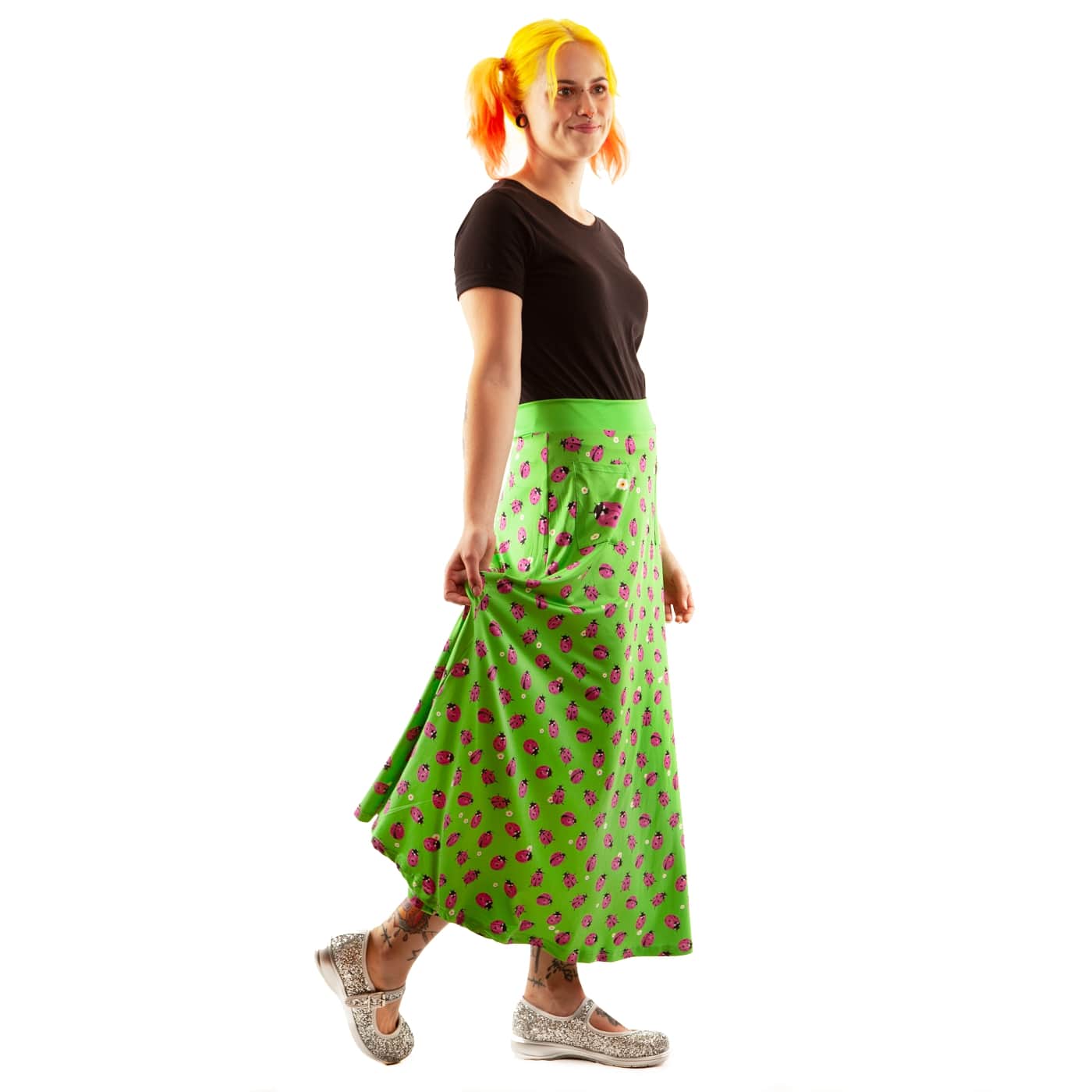 Loveliness Maxi Skirt by RainbowsAndFairies.com.au (Ladybugs - Lady Beetle - Animal Print - Skirt With Pockets - Boho - Mod Retro - Vintage Inspired) - SKU: CL_MAXIS_LOVLY_ORG - Pic-04