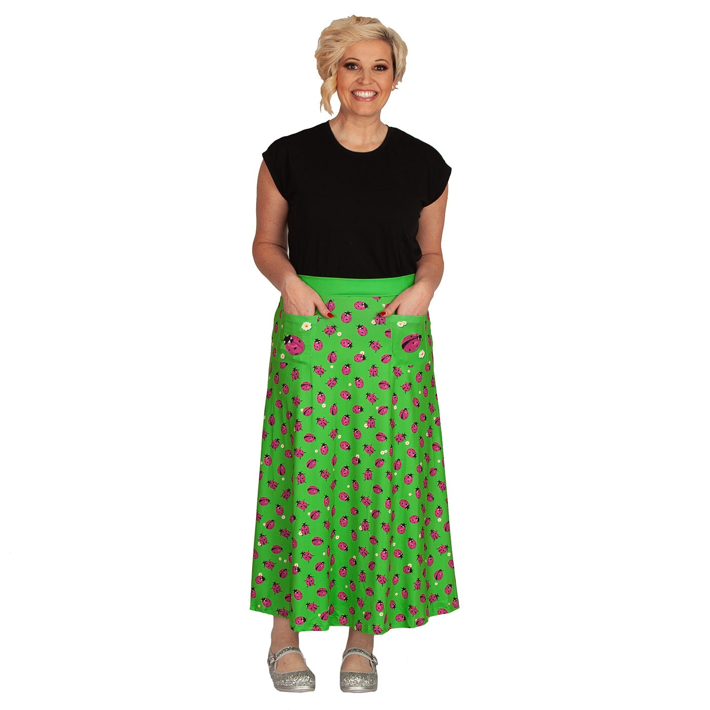 Loveliness Maxi Skirt by RainbowsAndFairies.com.au (Ladybugs - Lady Beetle - Animal Print - Skirt With Pockets - Boho - Mod Retro - Vintage Inspired) - SKU: CL_MAXIS_LOVLY_ORG - Pic-05