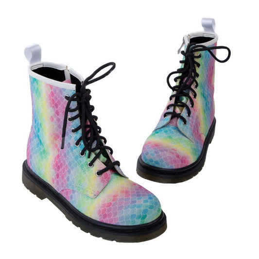 Mermaid Dream Wonder Boots by RainbowsAndFairies.com.au (Pastel Rainbow Glitter - Glitter Boots - Side Zip Boots - Mismatched Shoes) - SKU: FW_WONDR_MERDR_ORG - Pic-01