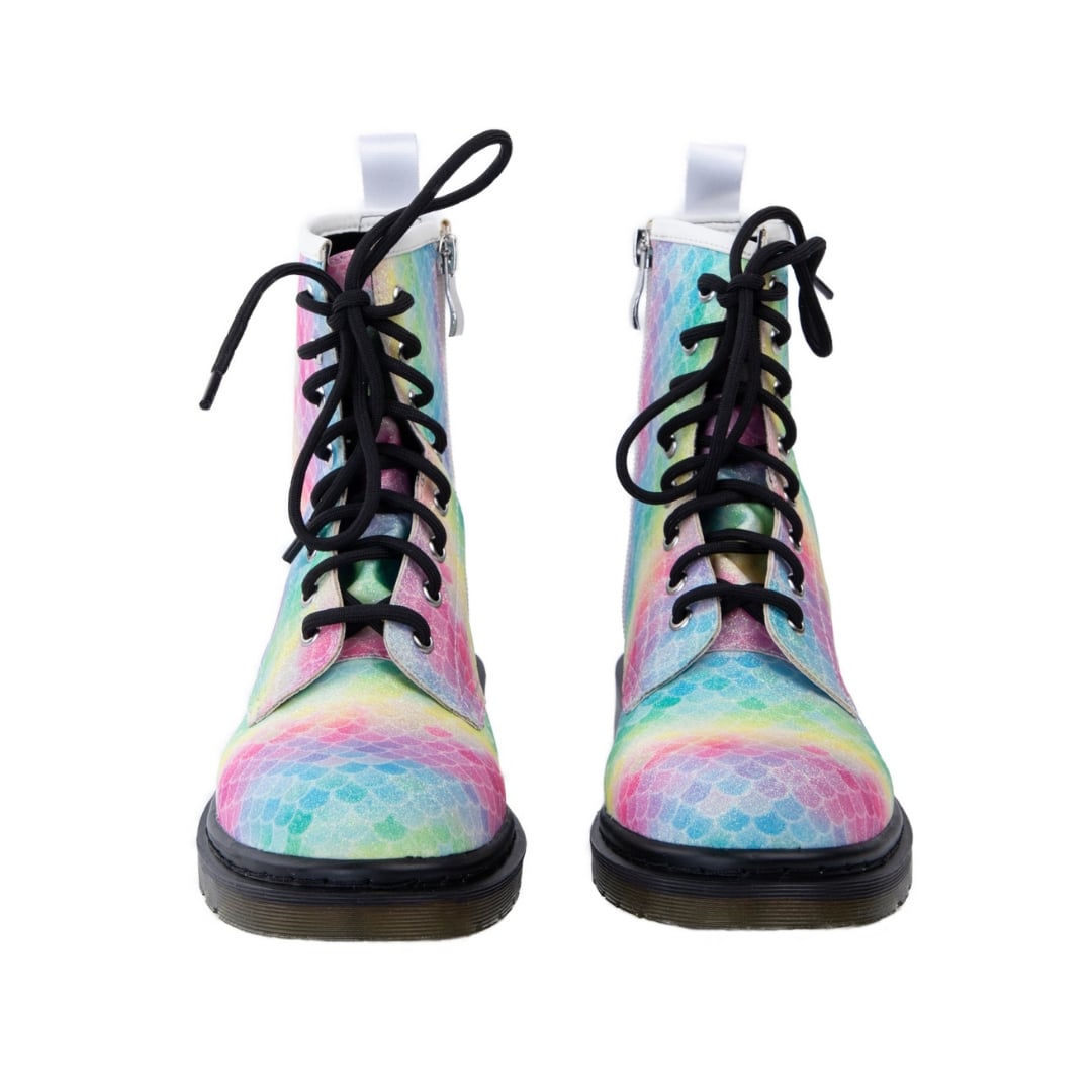Mermaid Dream Wonder Boots by RainbowsAndFairies.com.au (Pastel Rainbow Glitter - Glitter Boots - Side Zip Boots - Mismatched Shoes) - SKU: FW_WONDR_MERDR_ORG - Pic-02