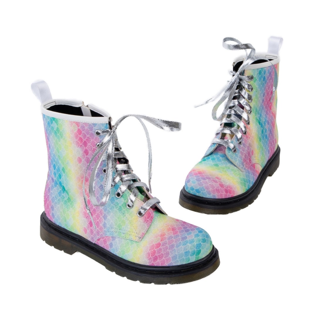 Mermaid Dream Wonder Boots by RainbowsAndFairies.com.au (Pastel Rainbow Glitter - Glitter Boots - Side Zip Boots - Mismatched Shoes) - SKU: FW_WONDR_MERDR_ORG - Pic-03