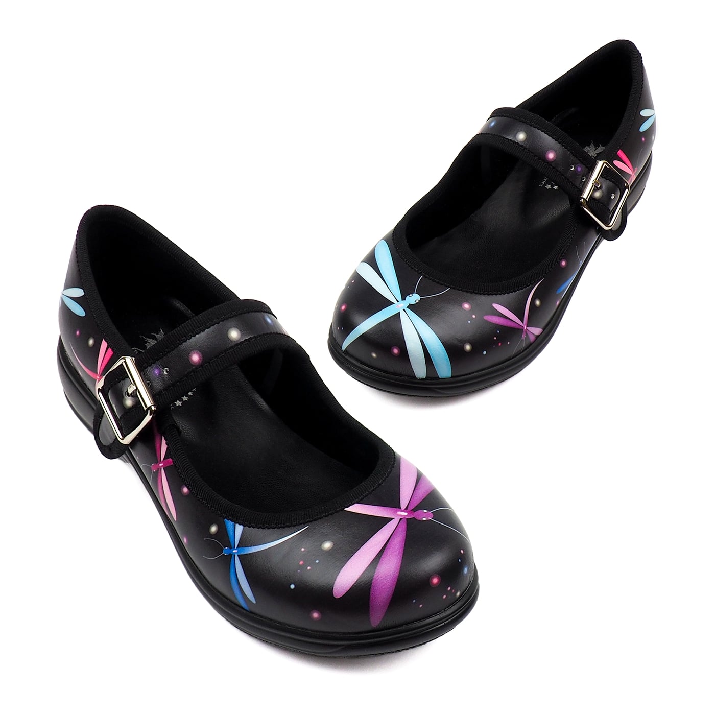 Midnight Dreaming Mary Janes by RainbowsAndFairies.com (Dragonflies - Purple - Blue - Buckle Up Shoes - Mismatched Shoes) - SKU: FW_MARYJ_DREAM_MID - Pic 01