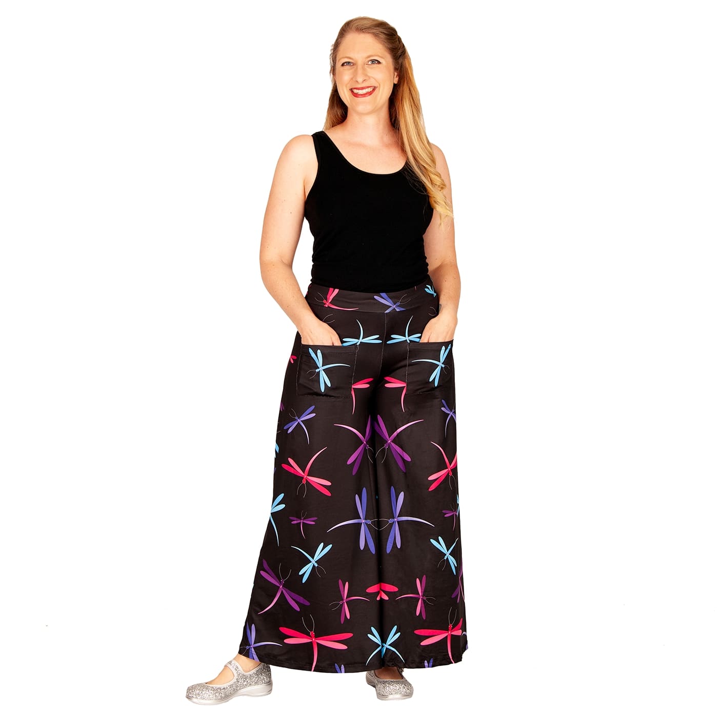 Midnight Dreaming Wide Leg Pants by RainbowsAndFairies.com.au (Pants With Pockets - Flares - Pallazo Pants - Dragonfly - Firefly - Mod Retro) - SKU: CL_WIDEL_DREAM_MID - Pic-02