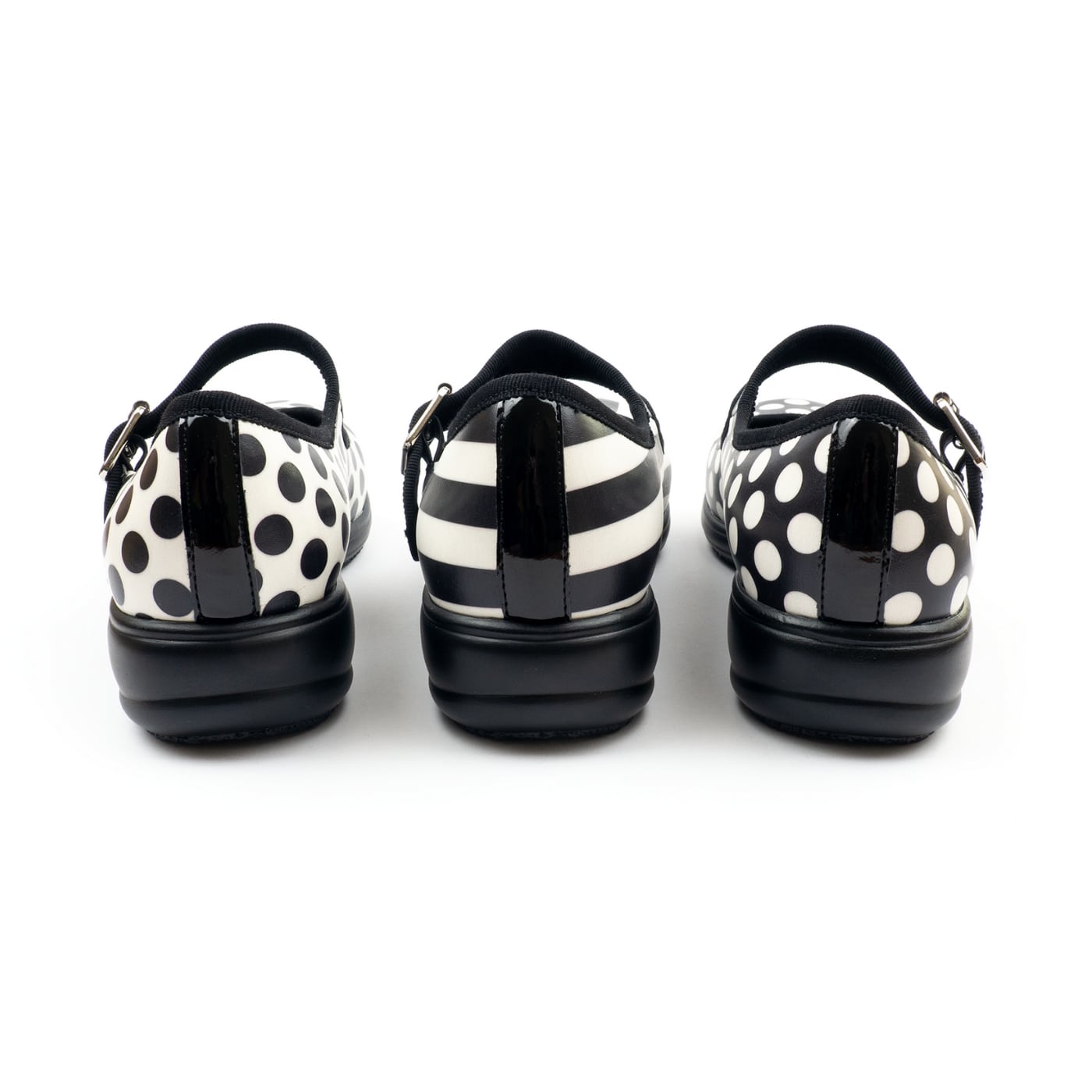 Monochrome Mary Janes by RainbowsAndFairies.com (Black & White - Polka Dots - Stripes - Mismatched Shoes - Shoes - Pair & A Spare) - SKU: FW_MARYJ_MONOC_ORG - Pic 09
