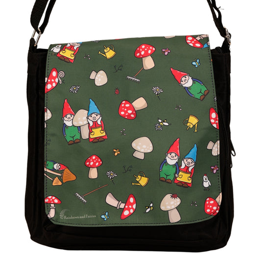 Mr & Mrs Gnome Messenger Bag by RainbowsAndFairies.com.au (Garden Gnome - Kitsch - Gardening - Satchel Bag - Interchangeable Cover - Handbag) - SKU: BG_SATCH_GNOME_ORG - Pic-02