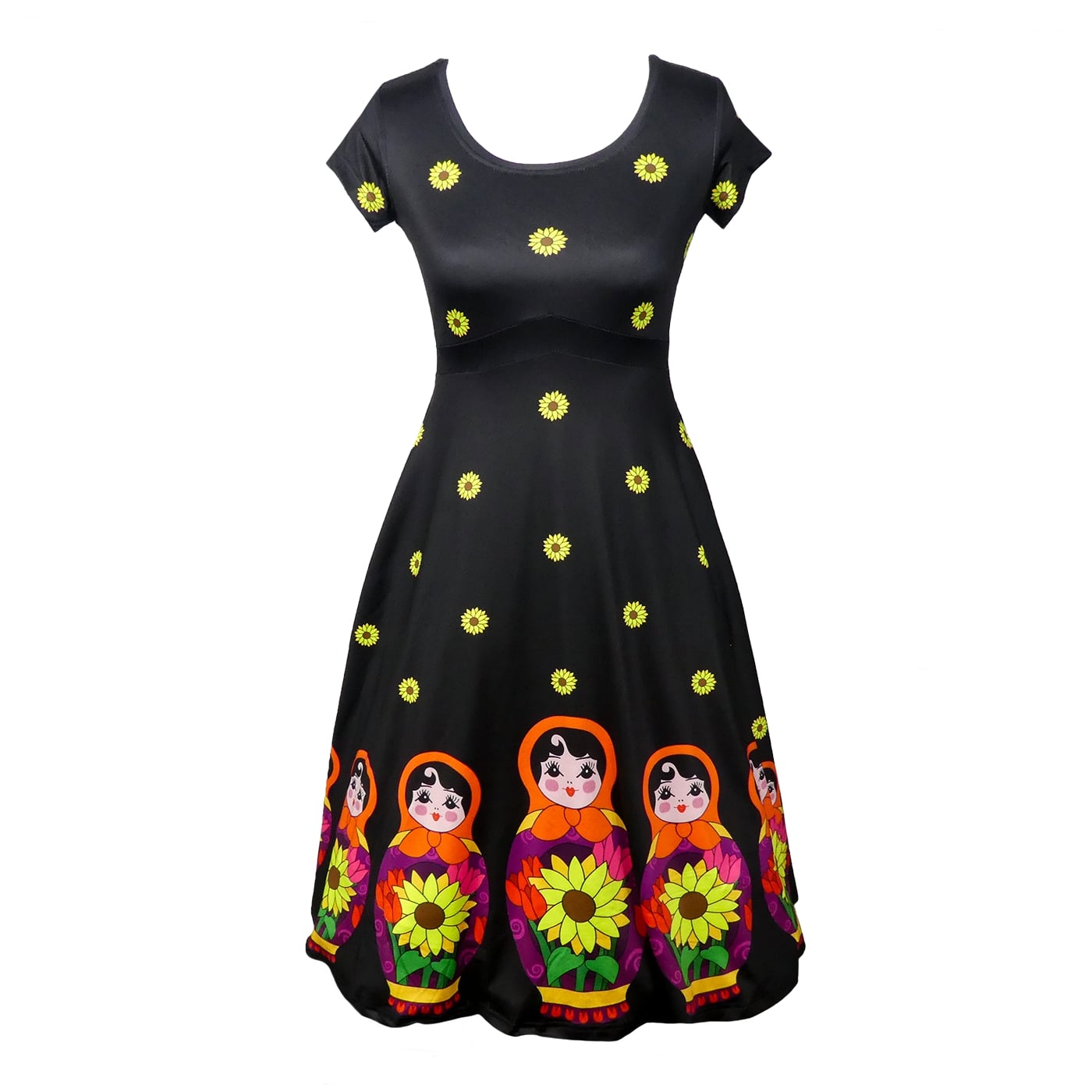 Nesting Babette Tea Dress by RainbowsAndFairies.com (Nesting Dolls - Babushka - Matryoshka - Sunflowers - Dress With Pockets - Rockabilly - Vintage Inspired - Rock & Roll) - SKU: CL_TEADR_BABET_NST - Pic 01