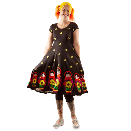 Nesting Babette Tea Dress by RainbowsAndFairies.com (Nesting Dolls - Babushka - Matryoshka - Sunflowers - Dress With Pockets - Rockabilly - Vintage Inspired - Rock & Roll) - SKU: CL_TEADR_BABET_NST - Pic 05