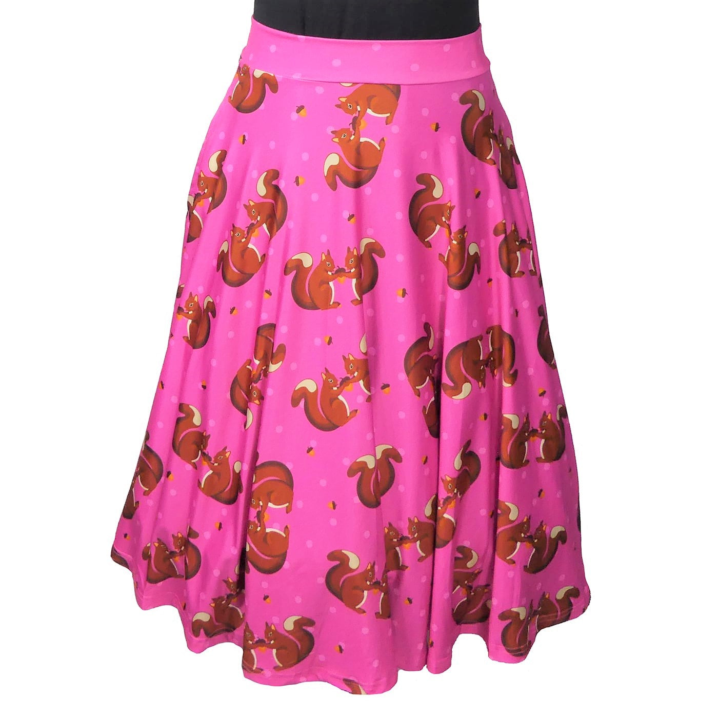 Nuts Swishy Skirt by RainbowsAndFairies.com (Squirrels - Woodland Creature - Skirts With Pockets - Circle Skirt - Mod Retro) - SKU: CL_SWISH_NUTZZ_ORG - 02