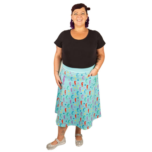 Oceania Original Skirt by RainbowsAndFairies.com.au (Seahorse - Starfish - Under The Sea - Kitsch - Aline Skirt With Pockets - Vintage Inspired) - SKU: CL_OSKRT_OCEAN_ORG - Pic-05