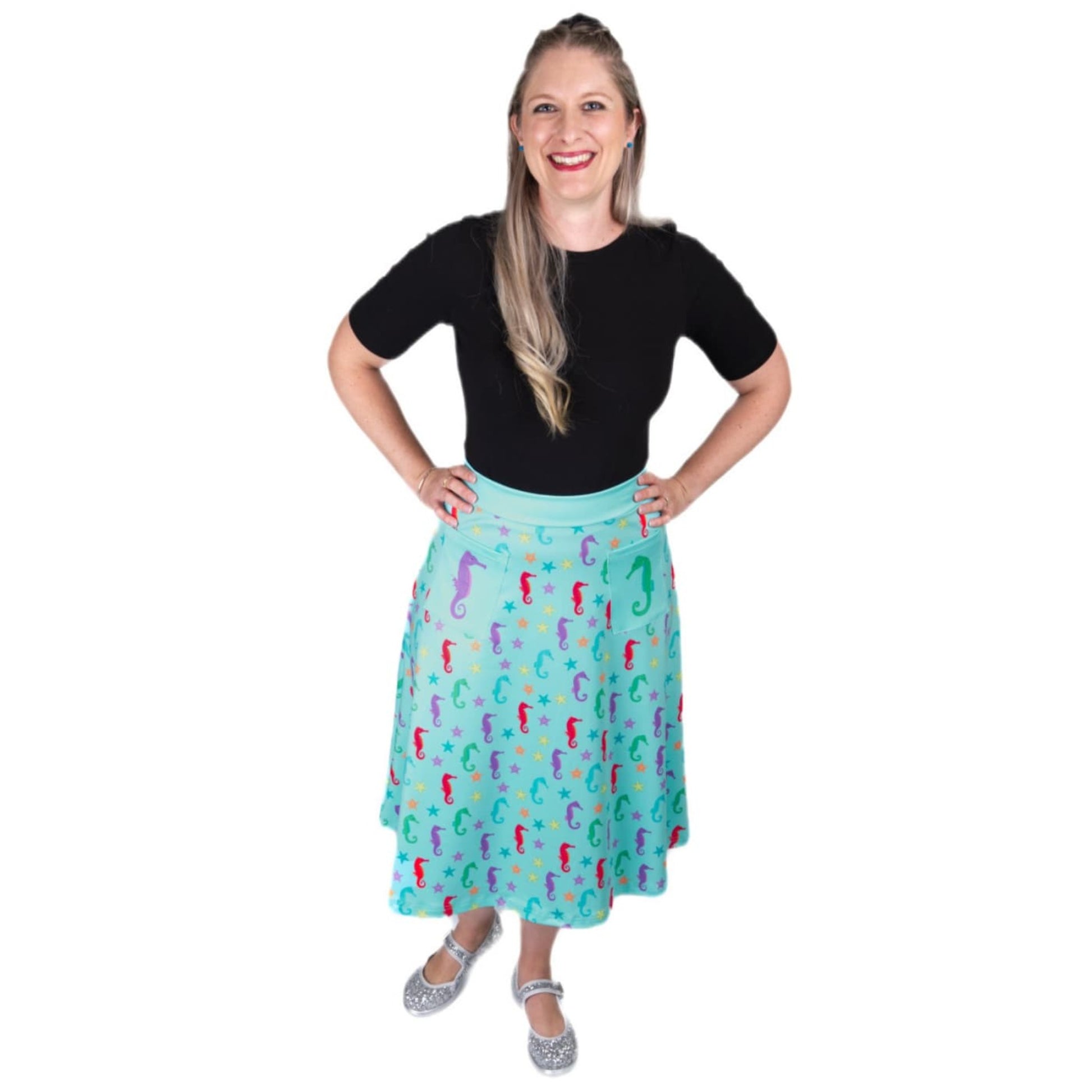 Oceania Original Skirt by RainbowsAndFairies.com.au (Seahorse - Starfish - Under The Sea - Kitsch - Aline Skirt With Pockets - Vintage Inspired) - SKU: CL_OSKRT_OCEAN_ORG - Pic-03
