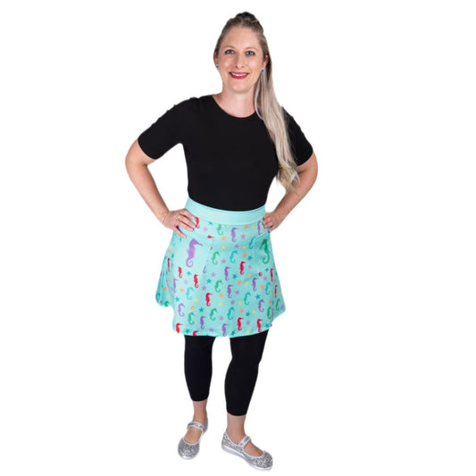 Oceania Short Skirt by RainbowsAndFairies.com.au (Seahorse - Starfish - Under The Sea - Aqua - Kitsch - Aline Skirt With Pockets - Vintage Inspired) - SKU: CL_SHORT_OCEAN_ORG - Pic-04