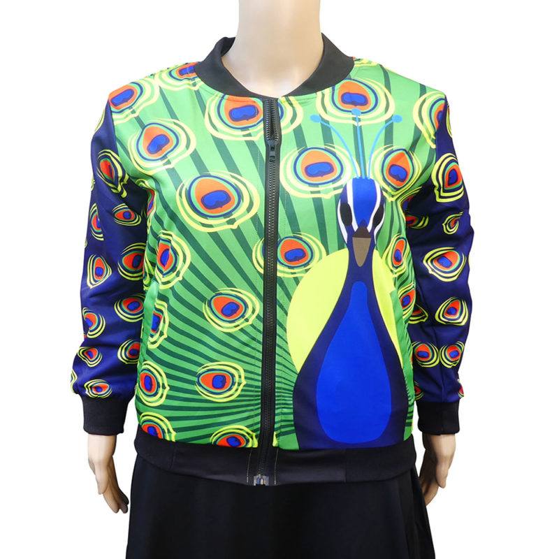 Olive Bomber Jacket by RainbowsAndFairies.com (Peacock - Peahen - Bird - Kitsch - Biker Jacket - Coat - Rock & Roll) - SKU: CL_BOMBJ_OLIVE_ORG - Pic 01