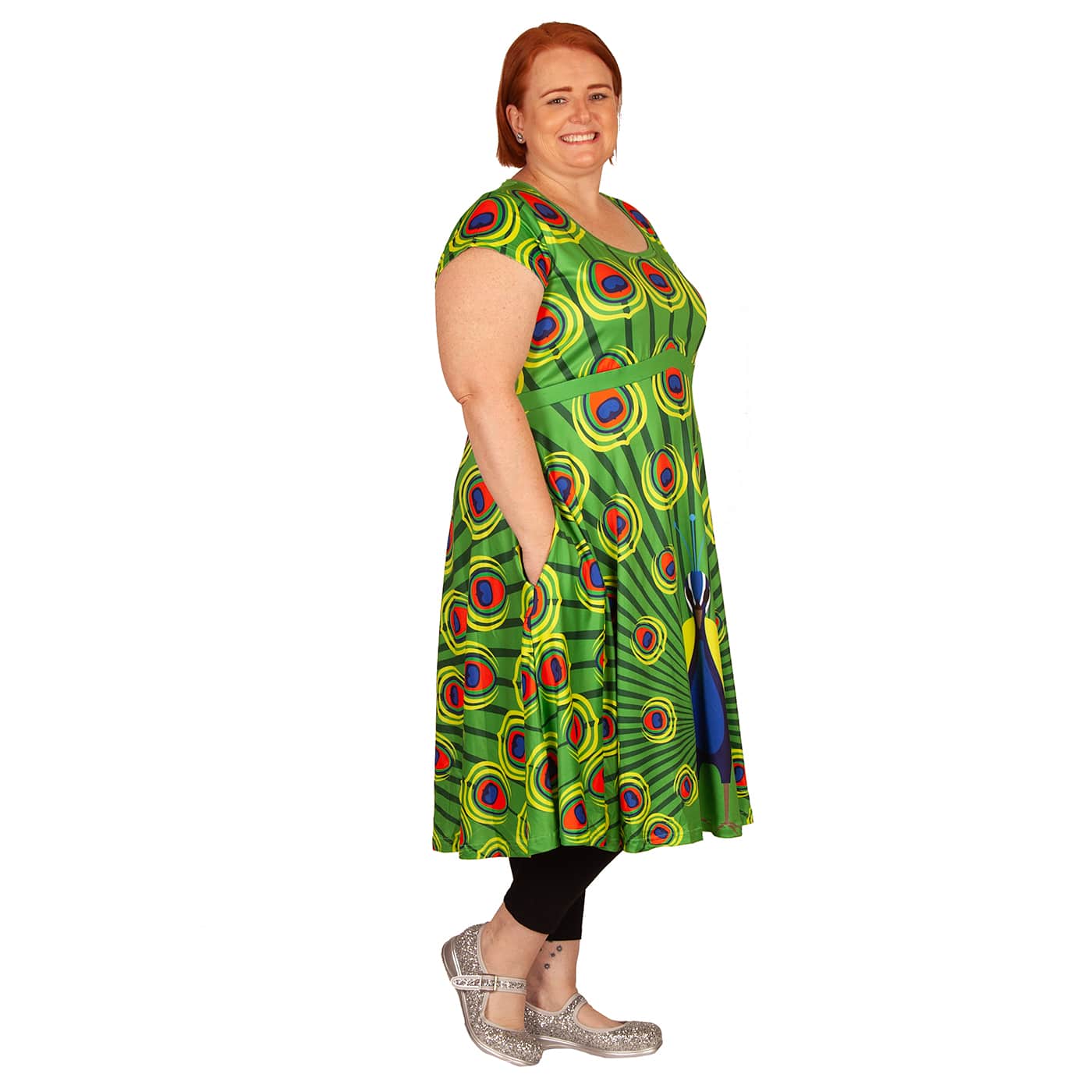 Olive Tea Dress by RainbowsAndFairies.com (Peacock - Peahen - Feathers - Bird - Rock & Roll - Dress With Pockets - Rockabilly - Vintage Inspired) - SKU: CL_TEADR_OLIVE_ORG - Pic 08