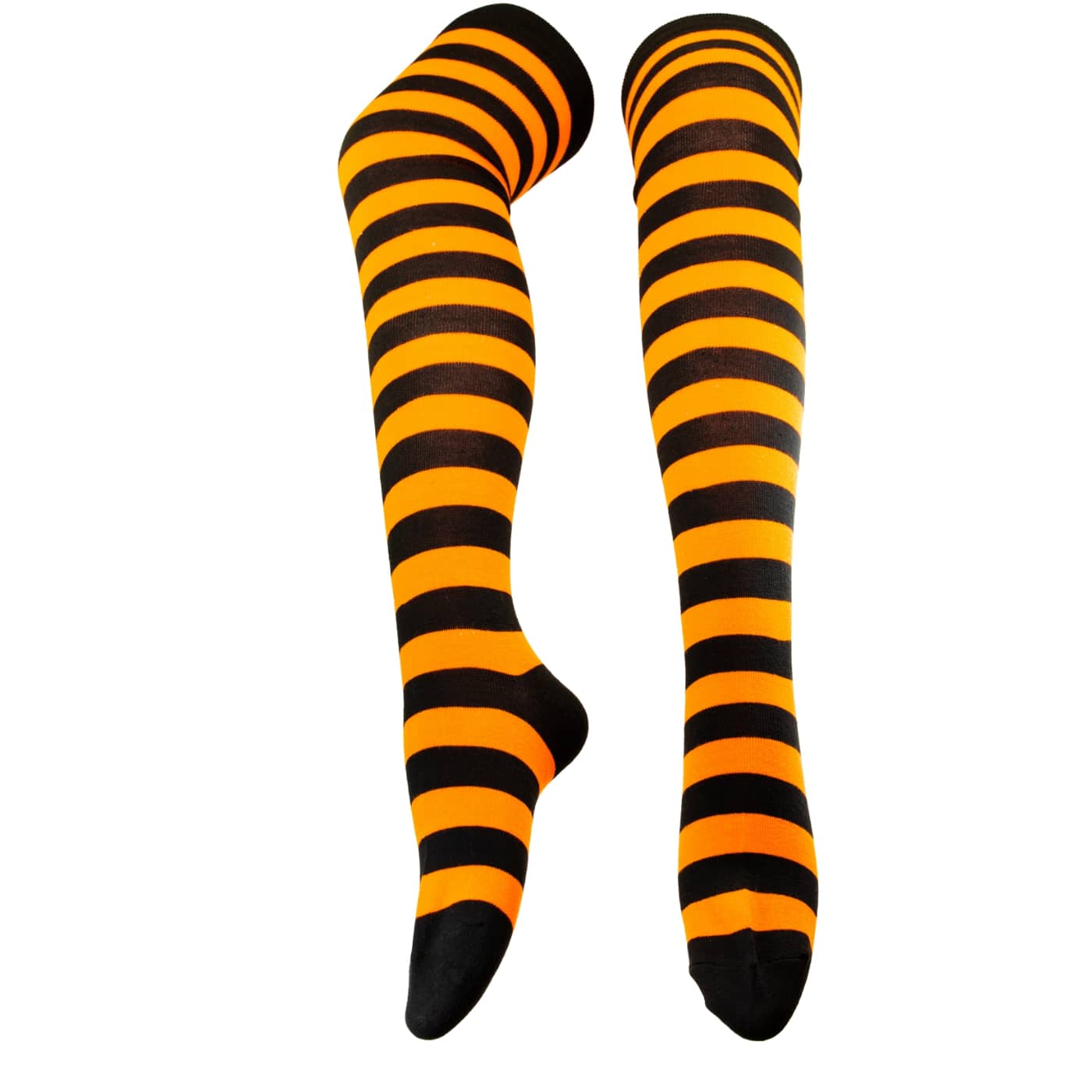 Orange & Black Stripe Over The Knee Socks by RainbowsAndFairies.com.au (Stripe Long Socks - Rainbow - Stockings - Colourful Socks - Vintage Inspired) - SKU: FW_SOCKL_STRIPE_O&B - Pic-01