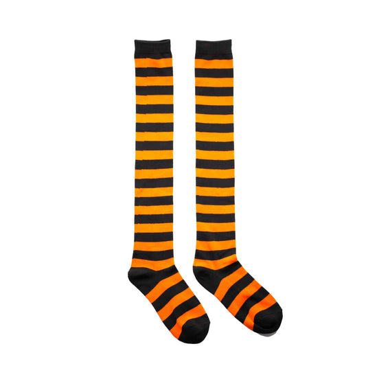 Orange & Black Stripe Over The Knee Socks by RainbowsAndFairies.com.au (Stripe Long Socks - Rainbow - Stockings - Colourful Socks - Vintage Inspired) - SKU: FW_SOCKL_STRIPE_O&B - Pic-02
