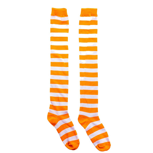 Orange & White Stripe Over The Knee Socks by RainbowsAndFairies.com.au (Stripe Long Socks - Rainbow - Stockings - Colourful Socks - Vintage Inspired) - SKU: FW_SOCKL_STRIPE_O&W - Pic-02
