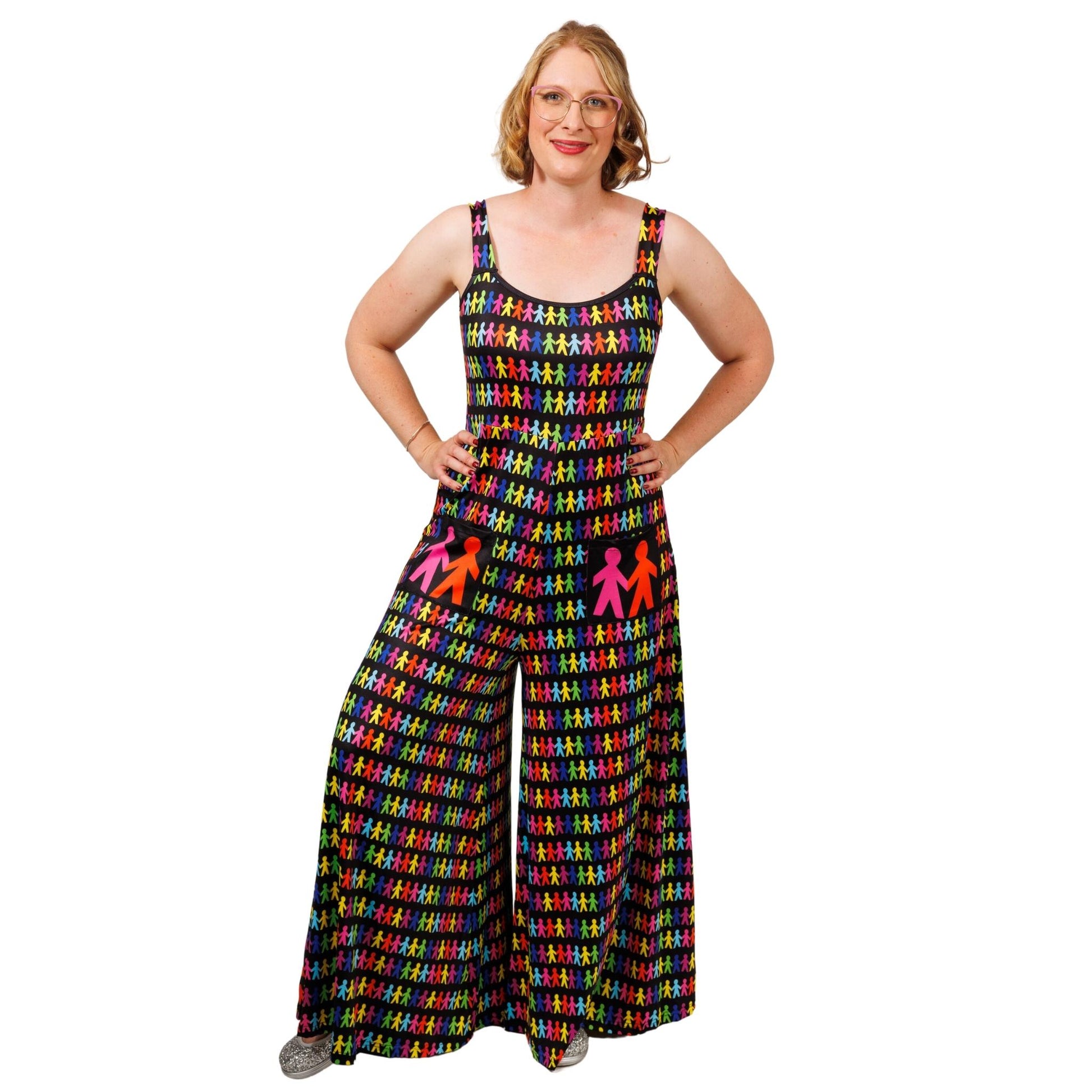 Paperdolls Jumpsuit by RainbowsAndFairies.com.au (Dolls - Paper - Art - Overalls - Wide Leg Pants - Kitsch - Rockabilly) - SKU: CL_JUMPS_PAPER_ORG - Pic-02