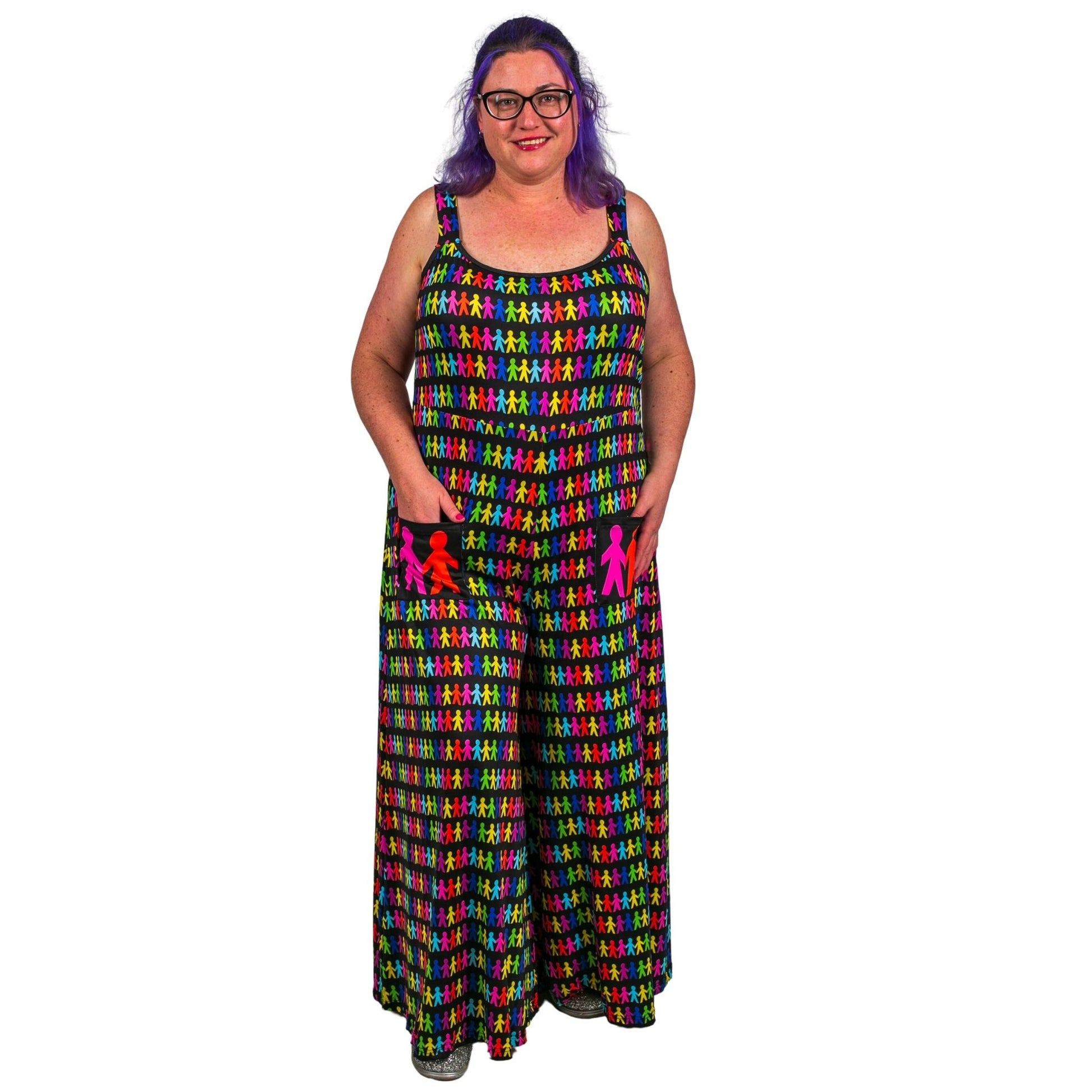 Paperdolls Jumpsuit by RainbowsAndFairies.com.au (Dolls - Paper - Art - Overalls - Wide Leg Pants - Kitsch - Rockabilly) - SKU: CL_JUMPS_PAPER_ORG - Pic-04
