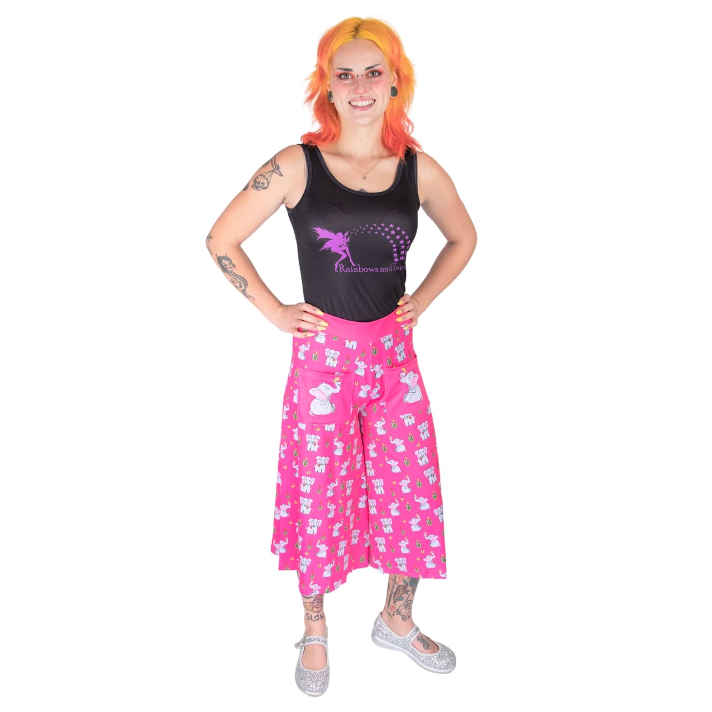 Parade Culottes by RainbowsAndFairies.com.au (Elephant - Tulips - 34 Pants - Kitsch - Vintage Inspired - Animal Print - Cute - Hot Pink - Wide Leg Pants) - SKU: CL_CULTS_PARAD_ORG - Pic-03