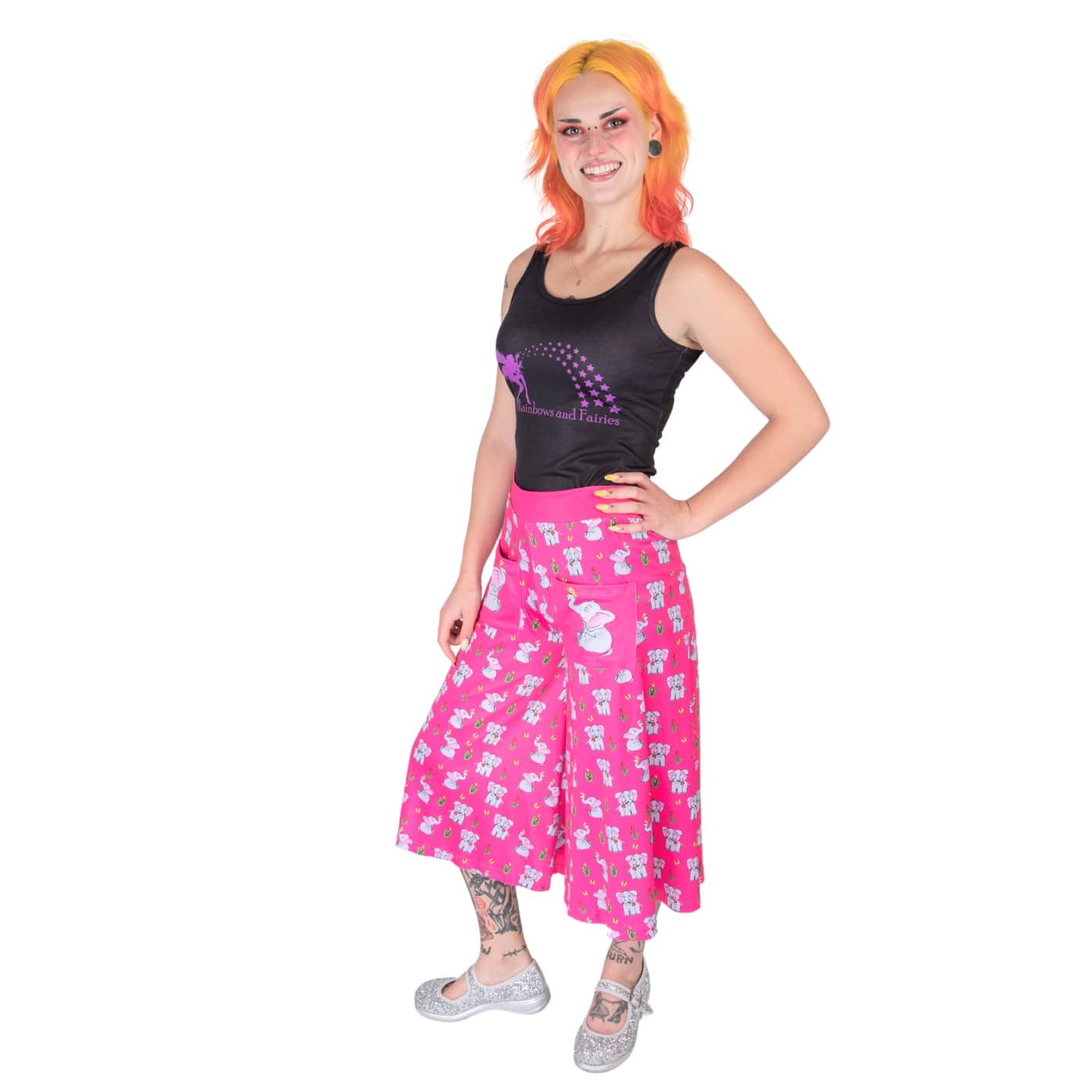Parade Culottes by RainbowsAndFairies.com.au (Elephant - Tulips - 34 Pants - Kitsch - Vintage Inspired - Animal Print - Cute - Hot Pink - Wide Leg Pants) - SKU: CL_CULTS_PARAD_ORG - Pic-04