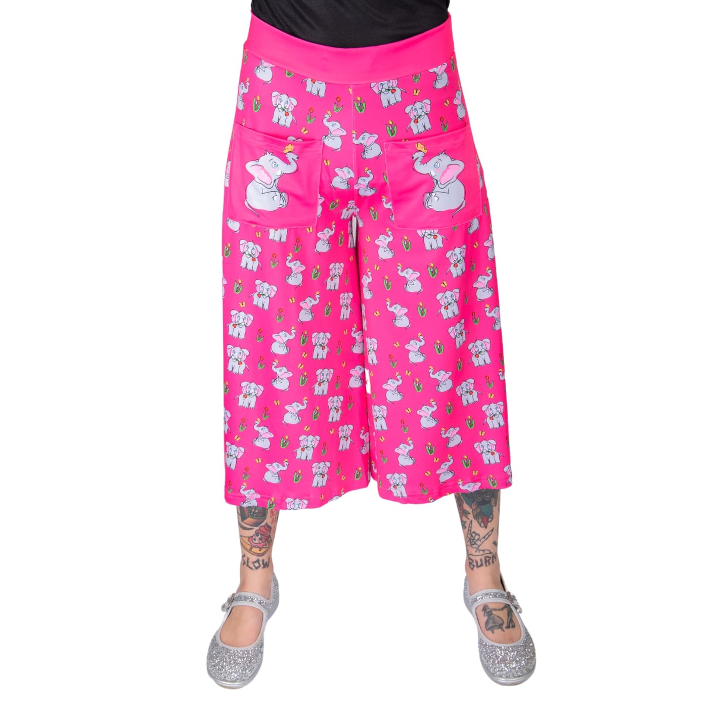 Parade Culottes by RainbowsAndFairies.com.au (Elephant - Tulips - 34 Pants - Kitsch - Vintage Inspired - Animal Print - Cute - Hot Pink - Wide Leg Pants) - SKU: CL_CULTS_PARAD_ORG - Pic-05