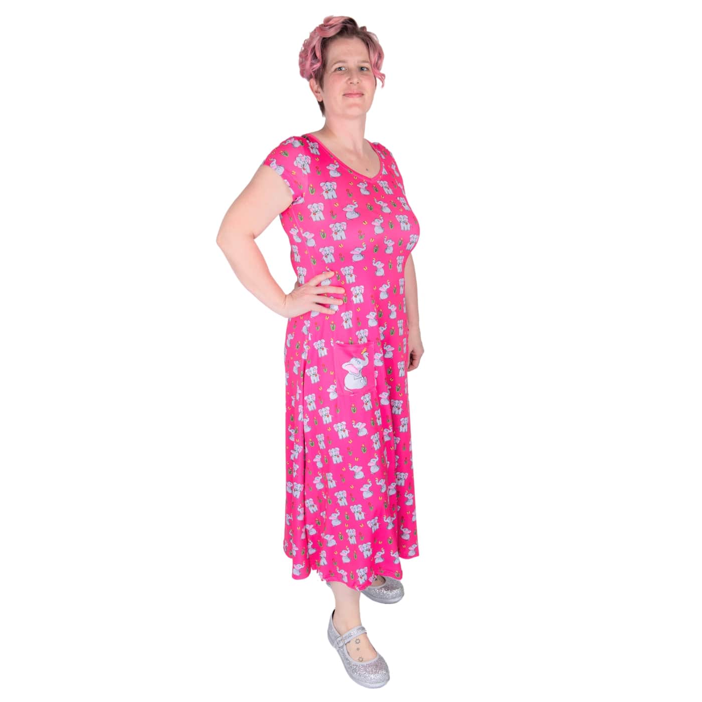 Parade Maxi Dress by RainbowsAndFairies.com.au (Elephant - Tulips - Boohoo Dress - Kitsch - Vintage Inspired - Animal Print - Cute - Hot Pink - Long Dress) - SKU: CL_MAXID_PARAD_ORG - Pic-04