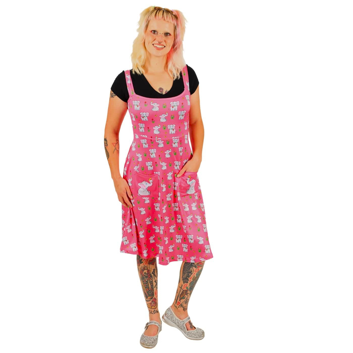 Parade Pinafore by RainbowsAndFairies.com.au (Elephant - Tulips - Pink - Dress With Pockets - Pinny - Kitsch - Vintage Inspired) - SKU: CL_PFORE_PARAD_ORG - Pic-02