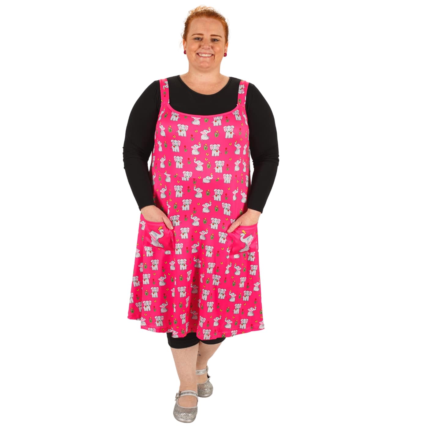 Parade Pinafore by RainbowsAndFairies.com.au (Elephant - Tulips - Pink - Dress With Pockets - Pinny - Kitsch - Vintage Inspired) - SKU: CL_PFORE_PARAD_ORG - Pic-04