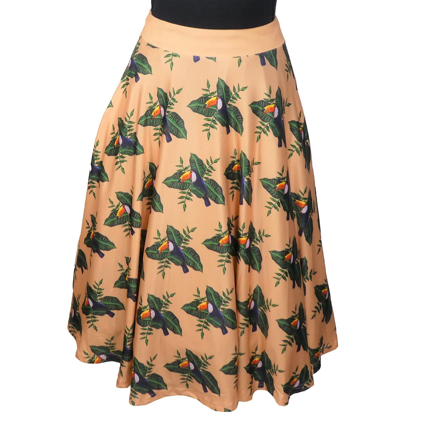 Paradise Swishy Skirt by RainbowsAndFairies.com.au (Toucan - Jungle - Skirt With Pockets - Circle Skirt - Vintage Inspired - Mod Retro - Animal Print) - SKU: CL_SWISH_PARAD_ORG - Pic-01