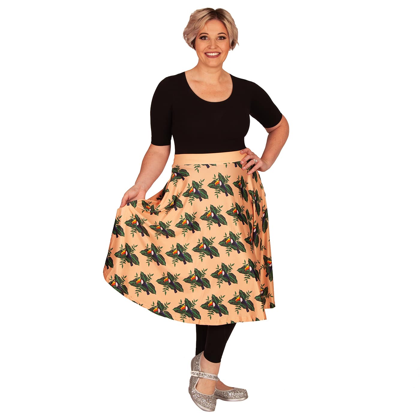 Paradise Swishy Skirt by RainbowsAndFairies.com.au (Toucan - Jungle - Skirt With Pockets - Circle Skirt - Vintage Inspired - Mod Retro - Animal Print) - SKU: CL_SWISH_PARAD_ORG - Pic-04