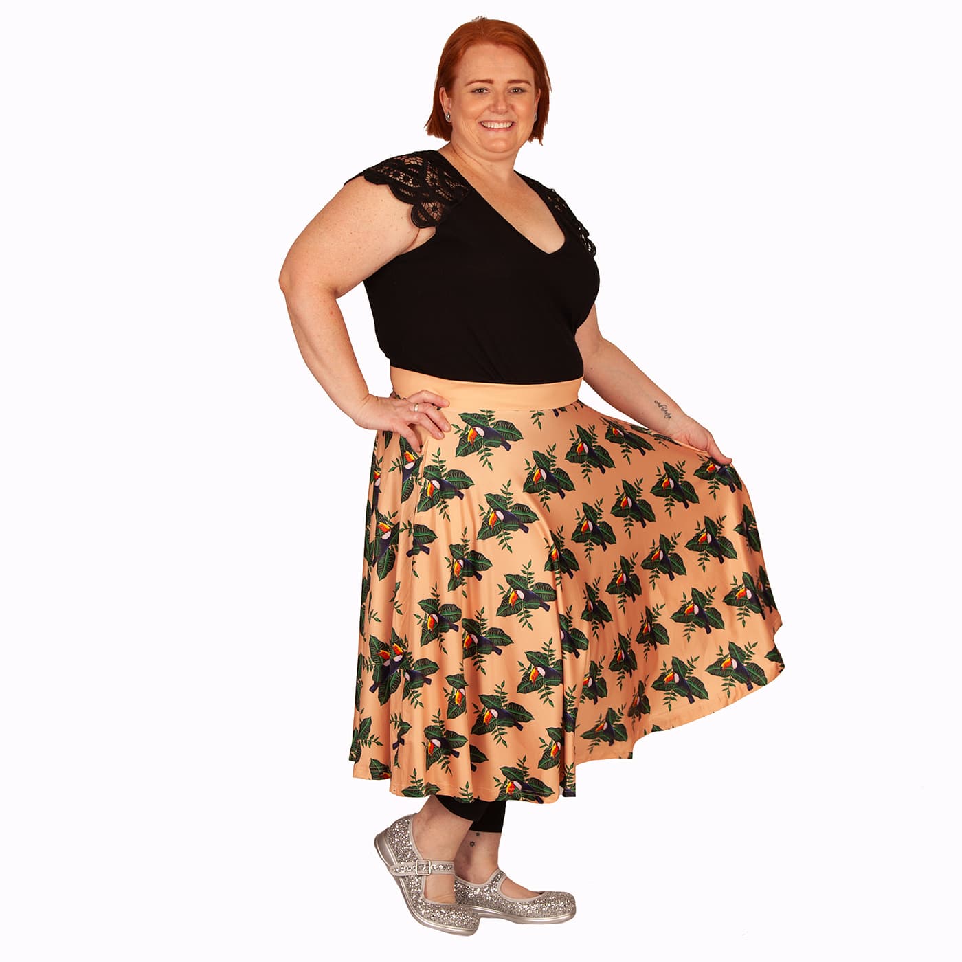 Paradise Swishy Skirt by RainbowsAndFairies.com.au (Toucan - Jungle - Skirt With Pockets - Circle Skirt - Vintage Inspired - Mod Retro - Animal Print) - SKU: CL_SWISH_PARAD_ORG - Pic-06