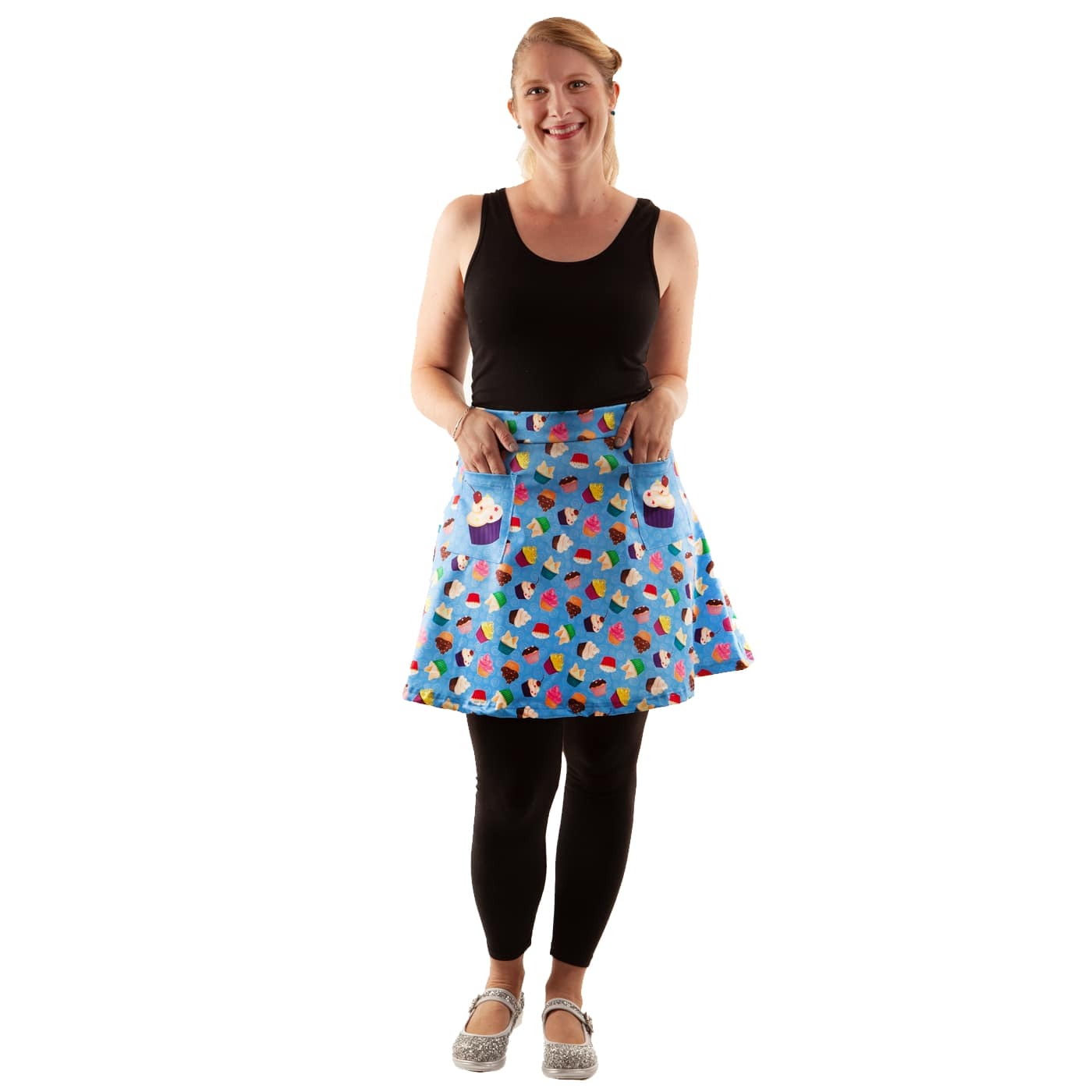 Patty Cakes Short Skirt by RainbowsAndFairies.com (Cupcakes - High Tea - Cake - Skirt With Pockets - Aline Skirt - Cute Flirty - Vintage Inspired) - SKU: CL_SHORT_PATTY_ORG - Pic 03