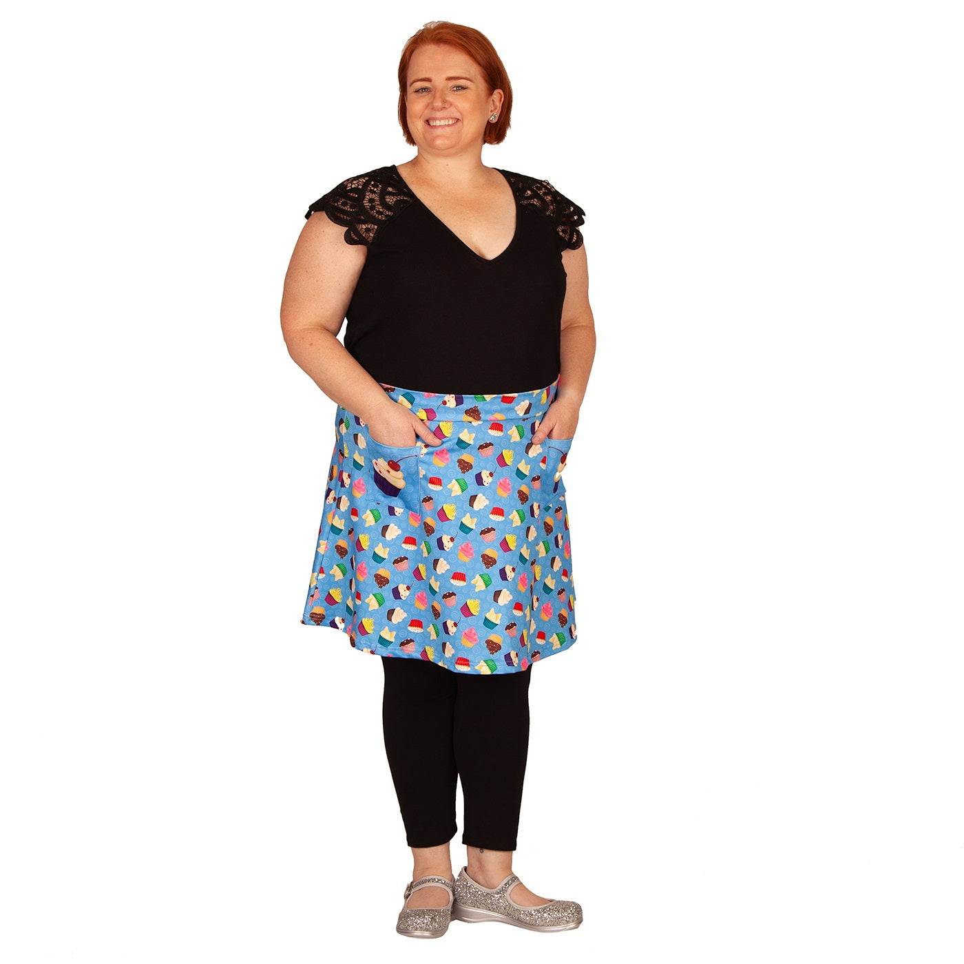 Patty Cakes Short Skirt by RainbowsAndFairies.com (Cupcakes - High Tea - Cake - Skirt With Pockets - Aline Skirt - Cute Flirty - Vintage Inspired) - SKU: CL_SHORT_PATTY_ORG - Pic 05