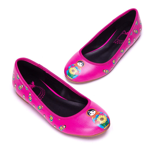 Pink Babette Ballet Flats by RainbowsAndFairies.com (Babushka - Matryoshka - Nesting Russian Doll - Quirky Shoes - Slip Ons - Comfy Flats) - SKU: FW_BALET_BABET_PNK - Pic 01