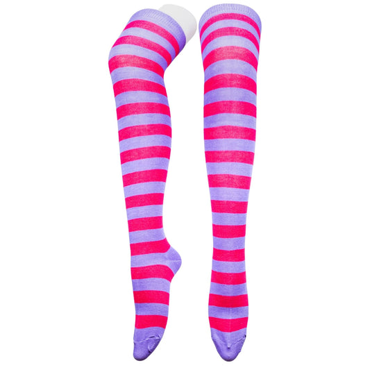 Pink & Purple Stripe Over The Knee Socks by RainbowsAndFairies.com.au (Stripe Long Socks - Rainbow - Stockings - Colourful Socks - Vintage Inspired) - SKU: FW_SOCKL_STRIPE_P&P - Pic-01