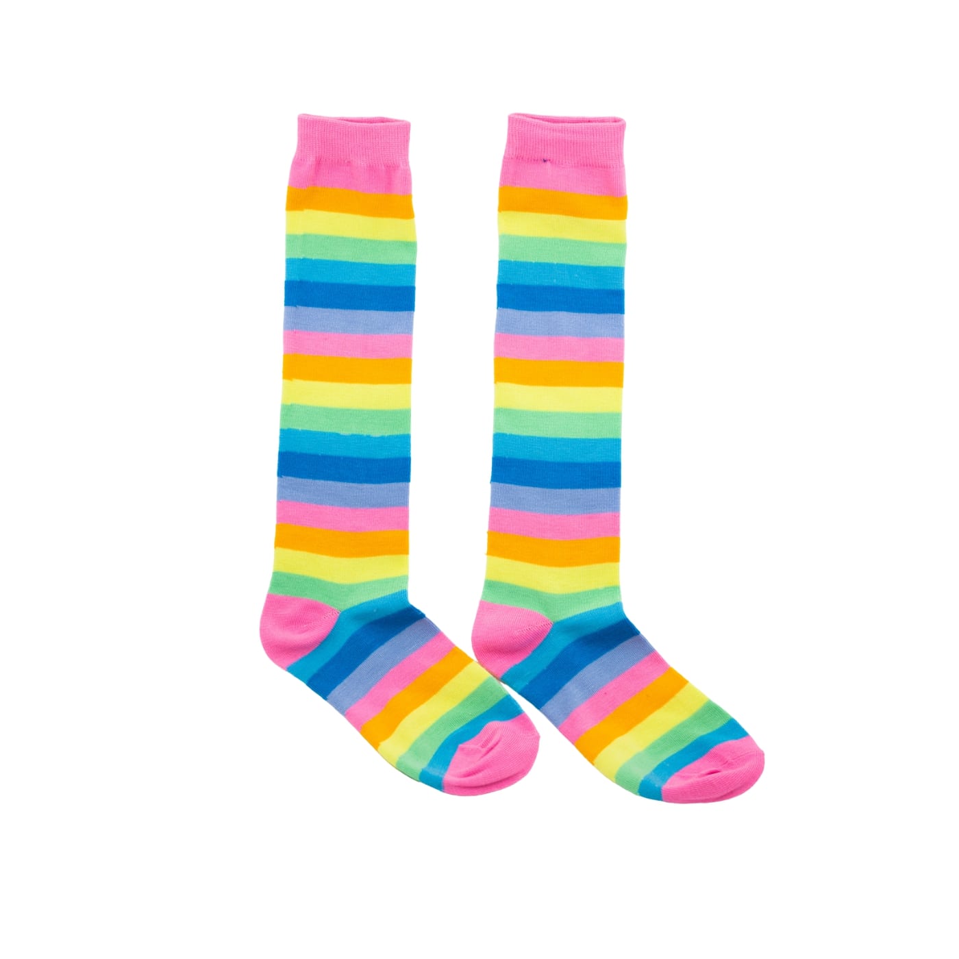 Pink Rainbow Stripe Knee High Socks by RainbowsAndFairies.com.au (Stripe Long Socks - Rainbow - Stockings - Colourful Socks - Vintage Inspired) - SKU: FW_SOCKS_RAINB_PNK - Pic-02