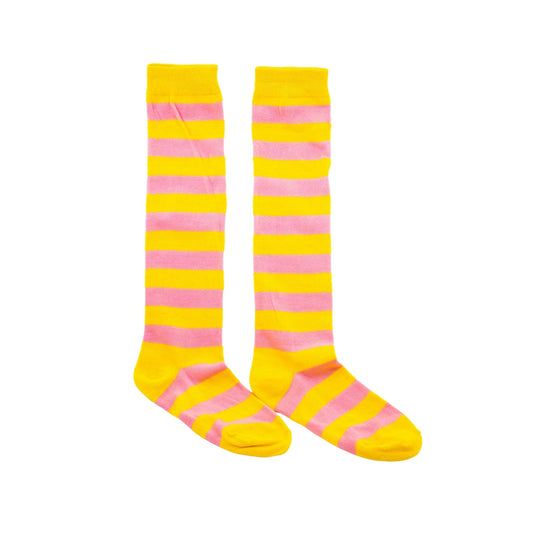 Pink & Yellow Stripe Knee High Socks by RainbowsAndFairies.com.au (Stripe Long Socks - Rainbow - Stockings - Colourful Socks - Vintage Inspired) - SKU: FW_SOCKS_STRIPE_P&Y - Pic-02