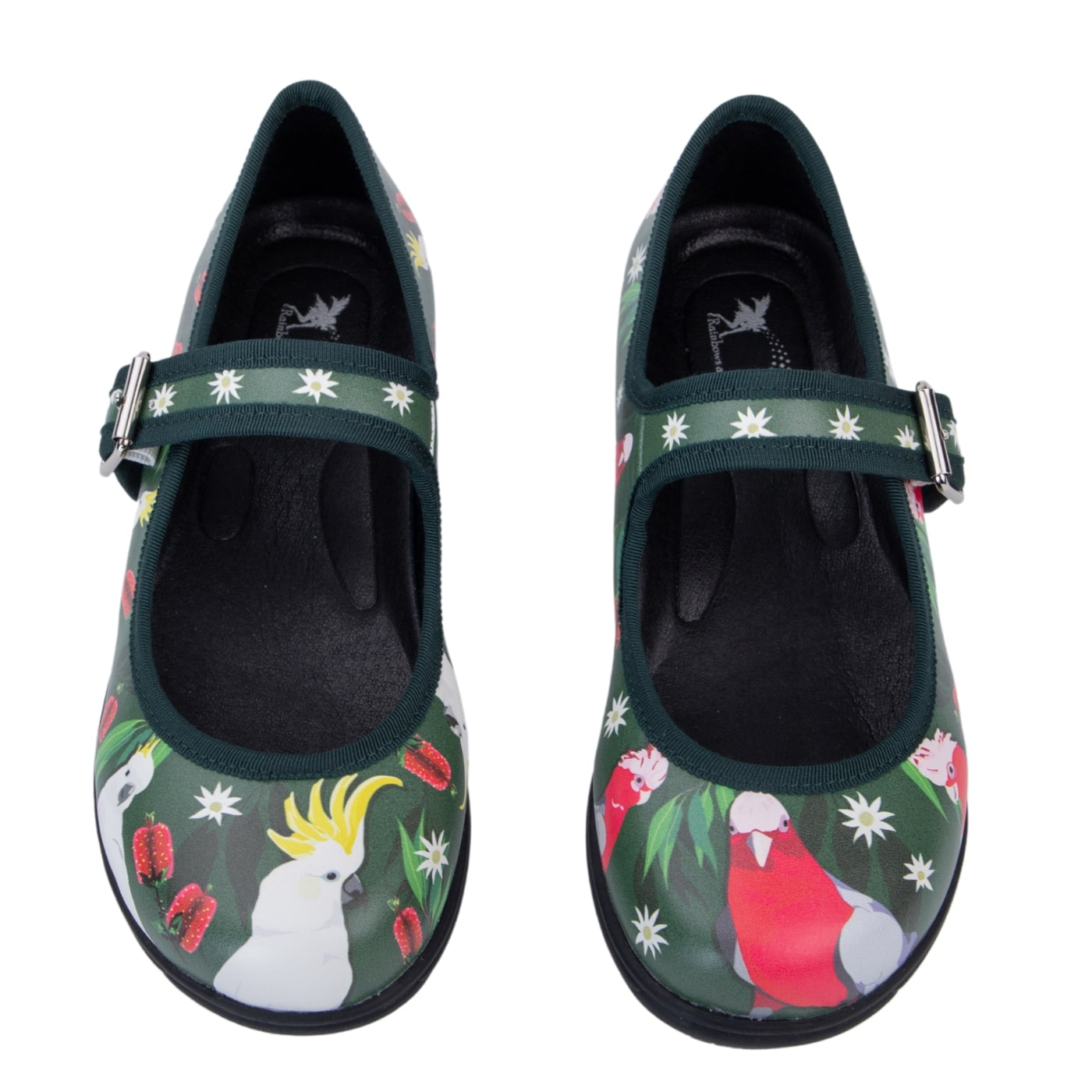Polly Mary Janes by RainbowsAndFairies.com.au (Cockatoo - Galah - Mismatched Shoes - Cute & Comfy - Buckle Up Shoes - Native Flowers - Australian) - SKU: FW_MARYJ_POLLY_ORG - Pic-02