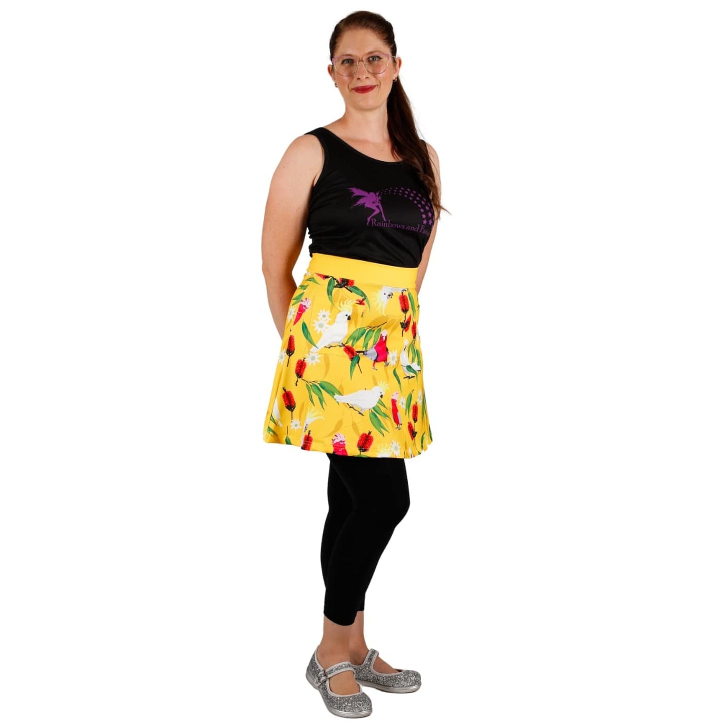 Polly Short Skirt by RainbowsAndFairies.com.au (Cockatoo - Galah - Australian Birds - Aline Skirt - Vintage Inspired - Skirt With Pockets - Kitsch) - SKU: CL_SHORT_POLLY_ORG - Pic-03