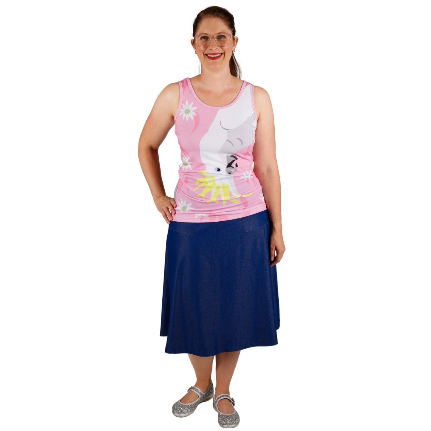 Polly Singlet Top by RainbowsAndFairies.com.au (Cockatoo - Galah - Australian Birds - Tank Top - Vintage Inspired - Shirt - Kitsch) - SKU: CL_SGLET_POLLY_ORG - Pic-02