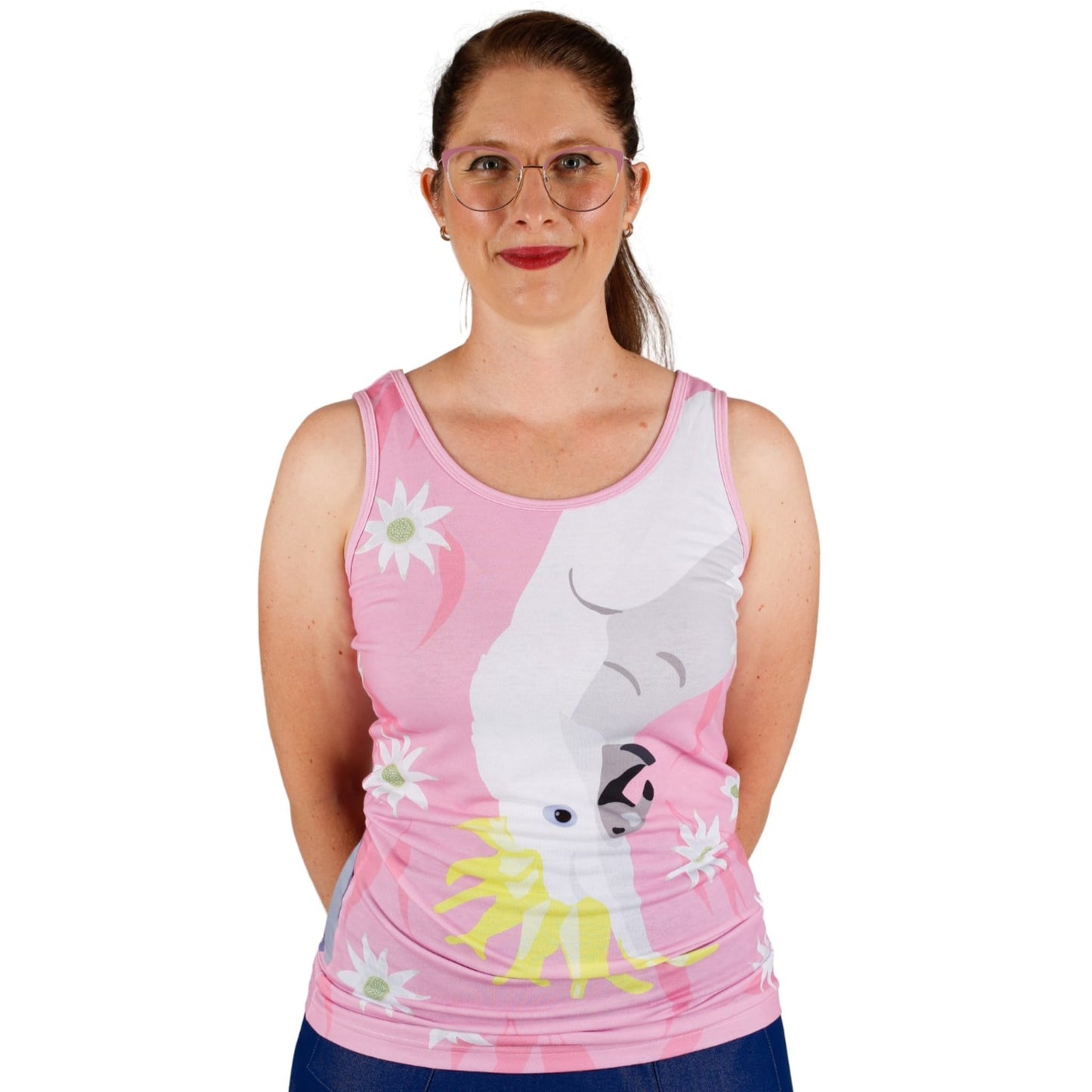 Polly Singlet Top by RainbowsAndFairies.com.au (Cockatoo - Galah - Australian Birds - Tank Top - Vintage Inspired - Shirt - Kitsch) - SKU: CL_SGLET_POLLY_ORG - Pic-03