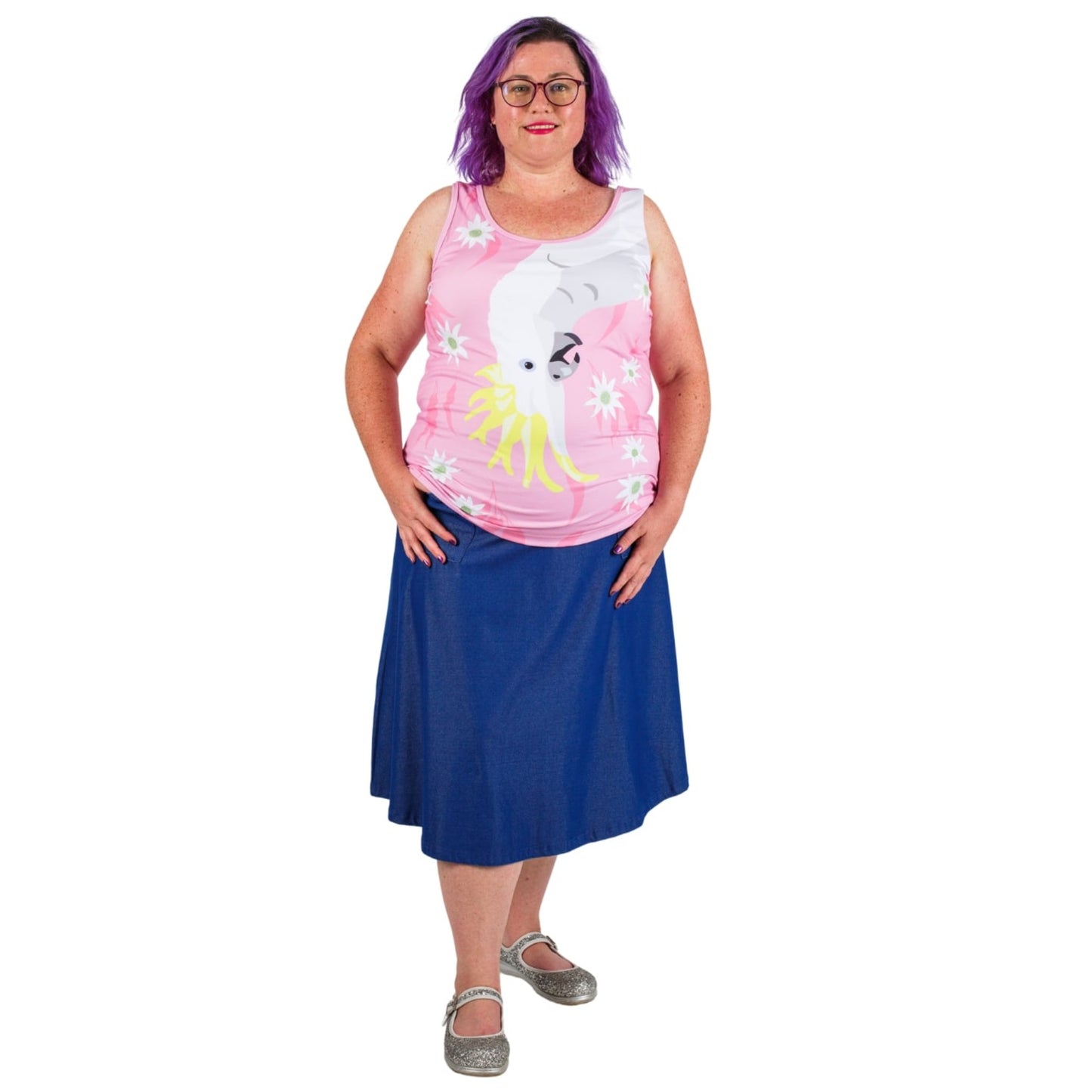 Polly Singlet Top by RainbowsAndFairies.com.au (Cockatoo - Galah - Australian Birds - Tank Top - Vintage Inspired - Shirt - Kitsch) - SKU: CL_SGLET_POLLY_ORG - Pic-05