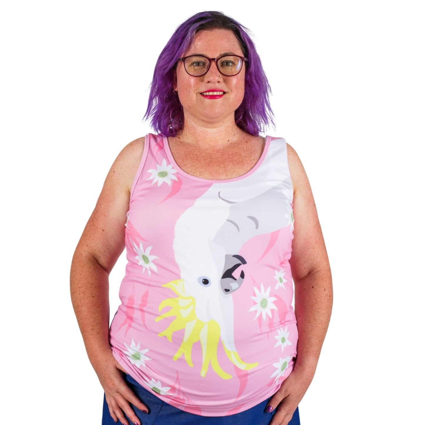 Polly Singlet Top by RainbowsAndFairies.com.au (Cockatoo - Galah - Australian Birds - Tank Top - Vintage Inspired - Shirt - Kitsch) - SKU: CL_SGLET_POLLY_ORG - Pic-06