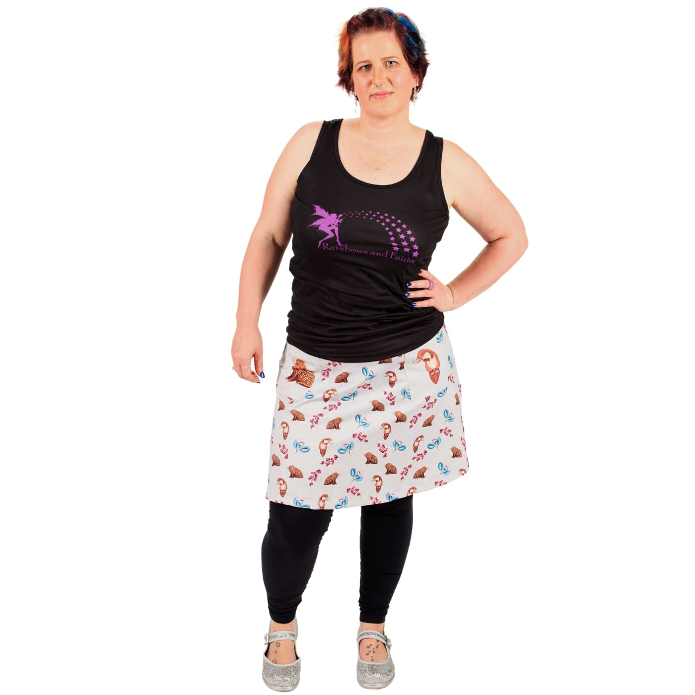 Puggle Short Skirt by RainbowsAndFairies.com (Platypus - Echidna - Australian - Skirt With Pockets - Rockabilly - Vintage Inspired) - SKU: CL_SHORT_PUGGL_ORG - Pic 02