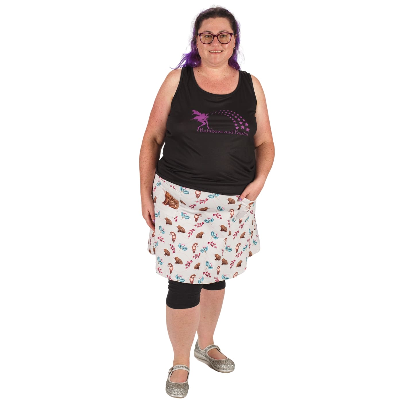 Puggle Short Skirt by RainbowsAndFairies.com (Platypus - Echidna - Australian - Skirt With Pockets - Rockabilly - Vintage Inspired) - SKU: CL_SHORT_PUGGL_ORG - Pic 04
