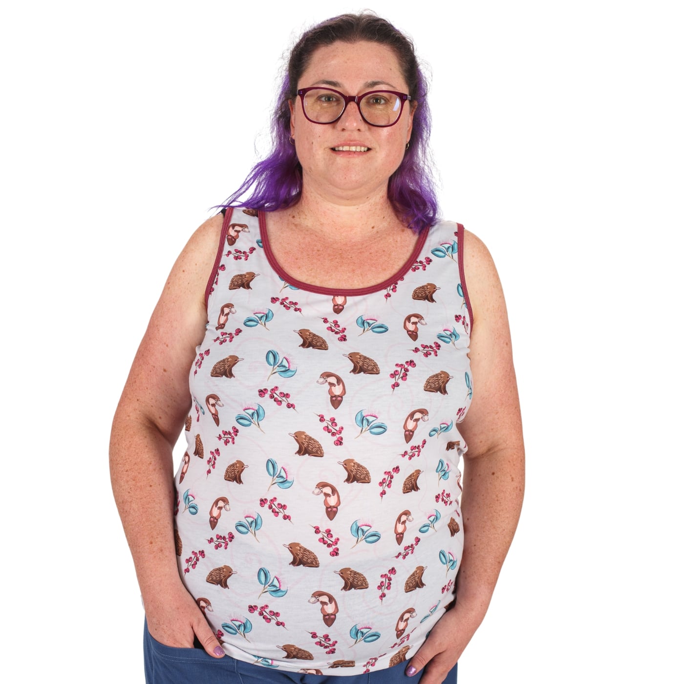 Puggle Singlet Top by RainbowsAndFairies.com (Playtpus - Echidna - Australian - Tank Top - Knit Top - Vintage Inspired) - SKU: CL_SGLET_PUGGL_ORG - Pic 04
