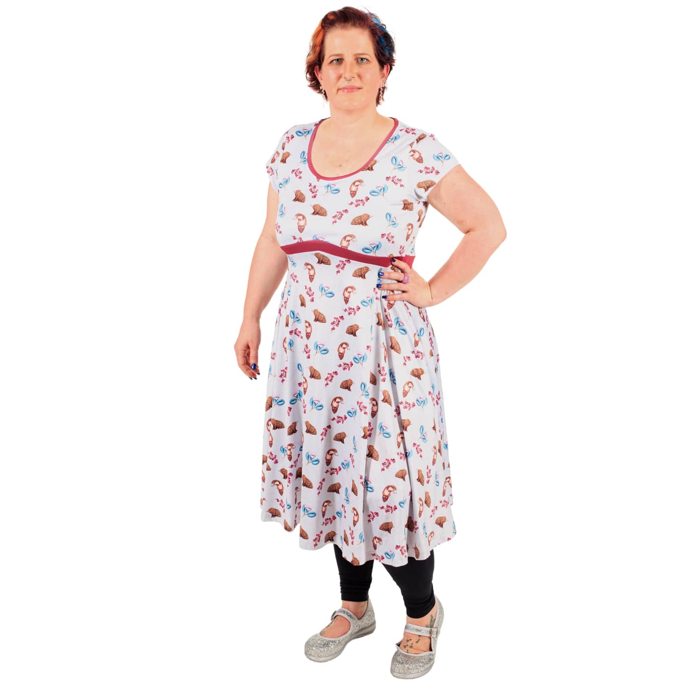 Puggle Tea Dress by RainbowsAndFairies.com (Platypus - Echidna - Australian - Dress With Pockets - Rockabilly - Vintage Inspired) - SKU: CL_TEADR_PUGGL_ORG - Pic 03